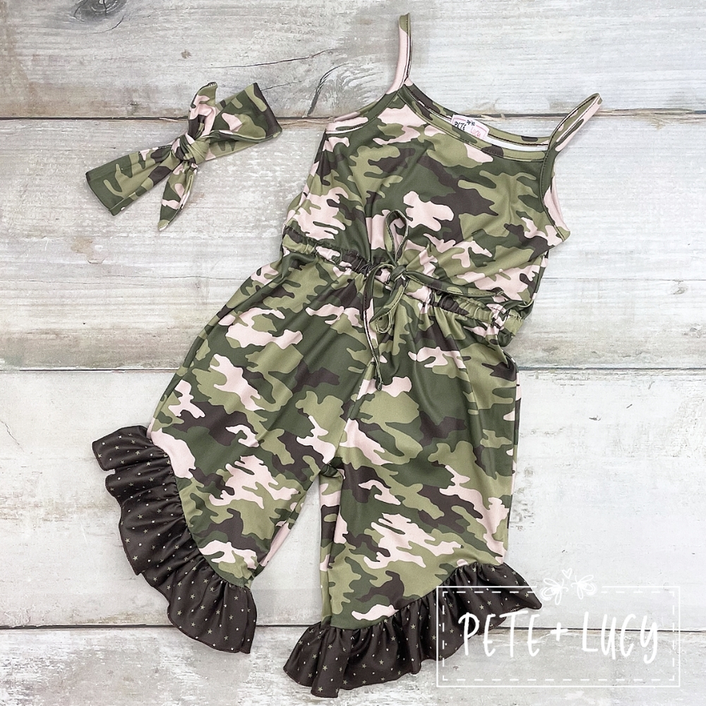 Girls romper camo cuties one piece Pete and Lucy outfit milk silk capris